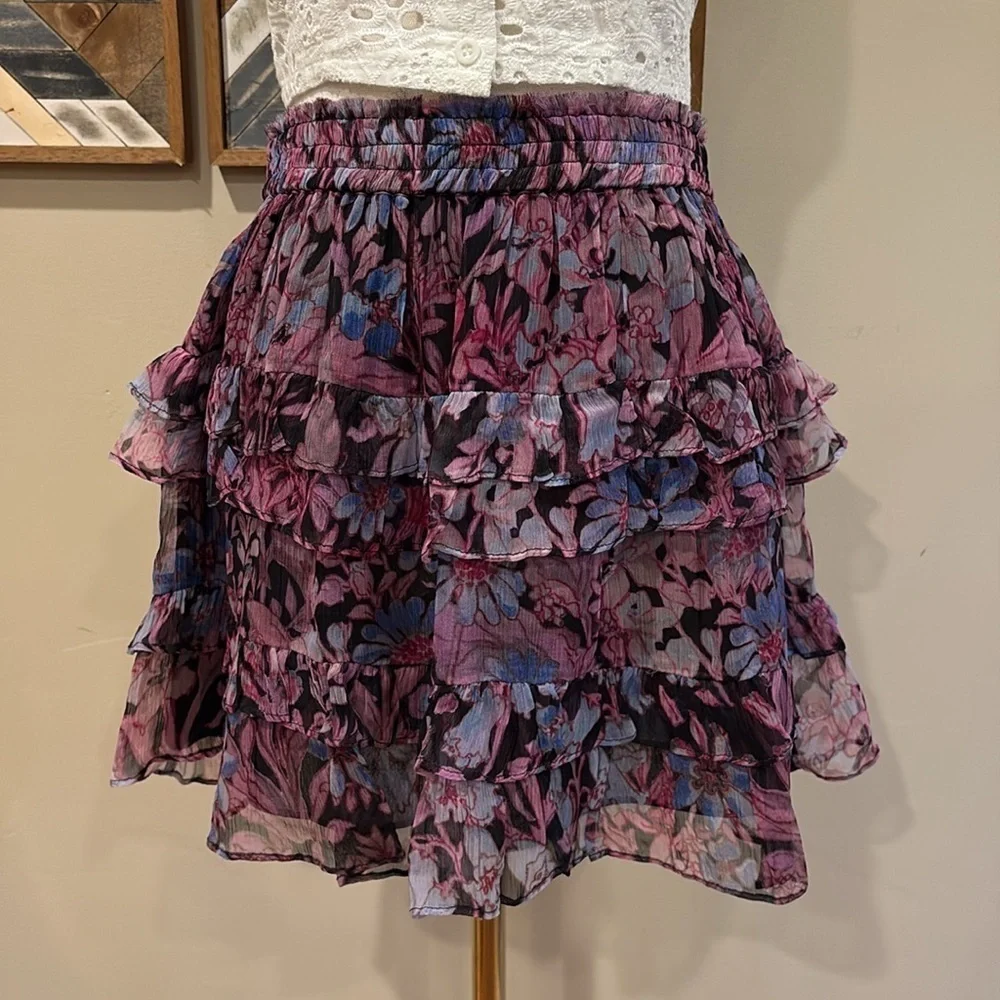LoveShackFancy Benicia Floral Ruffle Skirt Midnight Light Medium